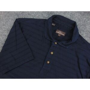 Rodd & Gunn Polo Shirt Mens Large Navy Blue Striped Textured Cotton Short Sleeve